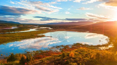 Photo for Lake and landscape at colorful sunrise. Newfoundland, Canada. Aerial Nature Background - Royalty Free Image