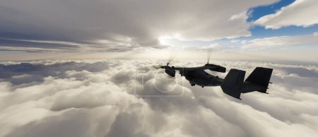 Foto de Aviones militares sobrevolando las Nubes. Renderizado 3d. - Imagen libre de derechos