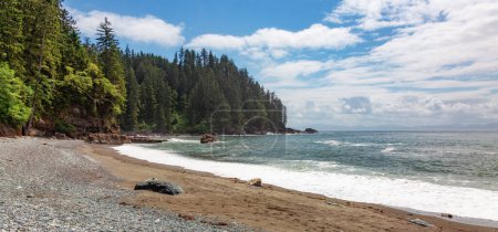 Sandy Beach on West Coast of Pacific Ocean. Juan de Fuca Trail, Vancouver Island, BC, Canada.