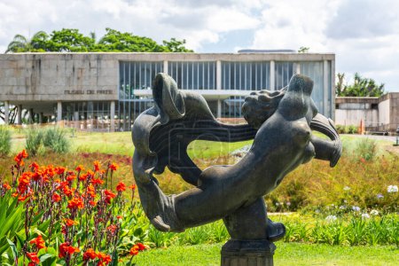 Photo for Beautiful view to sculpture near modern museum building in Belo Horizonte, Minas Gerais, Brazil - Royalty Free Image