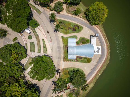 Photo for Beautiful drone view to blue modern architecture church building in Belo Horizonte, Minas Gerais, Brazil - Royalty Free Image