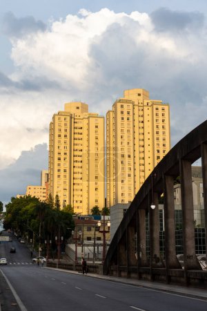 Photo for Beautiful view to concrete urban bridge and city buildings in Belo Horizonte, Minas Gerais, Brazil - Royalty Free Image