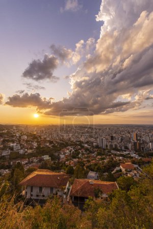 Photo for Beautiful view from viewpoint to city and sunset clouds in Belo Horizonte, Minas Gerais, Brazil - Royalty Free Image