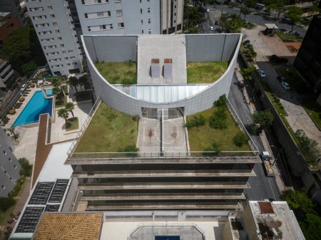 Photo for Beautiful drone view to modern building with green roof terrace in Belo Horizonte, Minas Gerais, Brazil - Royalty Free Image