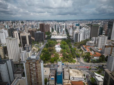 Photo for Beautiful drone view to buildings and green public square in Belo Horizonte, Minas Gerais, Brazil - Royalty Free Image