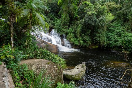 Foto de Hermosa vista a la cascada verde de la selva tropical en la zona de la selva cerca de Paraty, Río de Janeiro, Brasil - Imagen libre de derechos