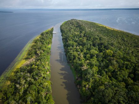 Téléchargez les photos : Beautiful aerial drone view to large rivers and green rainforest in the Brazilian Amazon - en image libre de droit