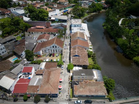 Photo for Beautiful aerial view to historic buildings and river in small city of Morretes, Paran, Brazil. - Royalty Free Image