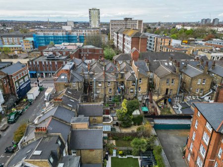 Photo for Beautiful aerial view to traditional houses and streets in central London, UK - Royalty Free Image