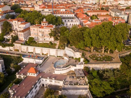 Photo for Beautiful aerial view to green trees in Torel Garden viewpoint, central Lisbon city, Portugal - Royalty Free Image
