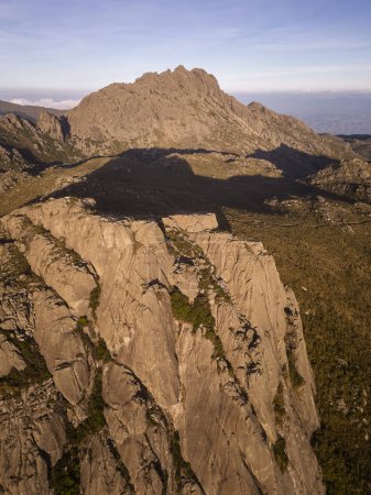 Beautiful aerial drone view to rocky mountains and altitude fields in Itatiaia National Park, Rio de Janeiro, Brazil