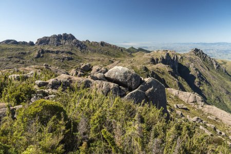 Beautiful view to rocky mountain and altitude fields landscape in Itatiaia National Park, Rio de Janeiro, Brazil