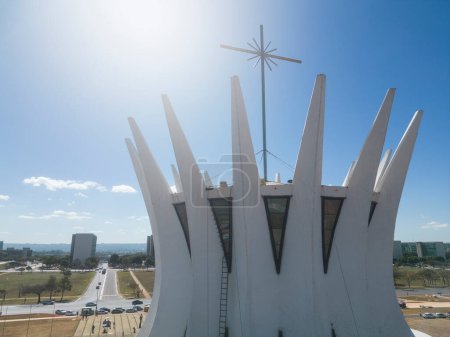 Photo for Beautiful aerial view to modern architecture cathedral church building in Braslia,capital city of Brazil - Royalty Free Image