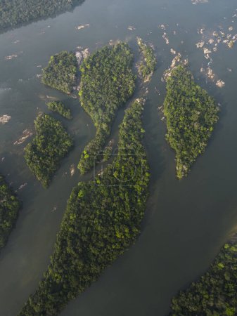 Foto de Hermosa vista aérea a las islas en la selva amazónica verde salvaje en el río Juruena, estado de Mato Grosso, Brasil - Imagen libre de derechos