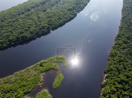 Photo for Beautiful aerial view to green amazon rainforest Anavilhanas island archipelago in Negro River, Amazonas, Brazil - Royalty Free Image