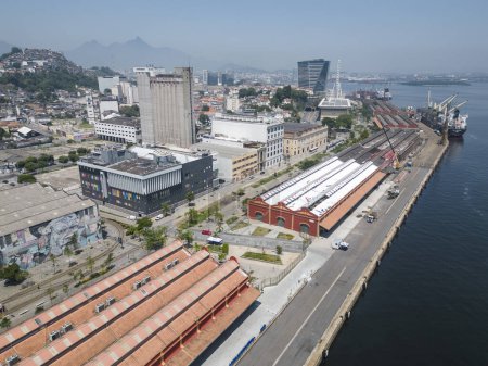 Photo for Beautiful aerial view to warehouses and graffiti mural in downtown Rio de Janeiro, Brazil - Royalty Free Image
