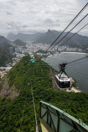 Beautiful view to Sugar Loaf Mountain cable car in Rio de Janeiro, Brazil