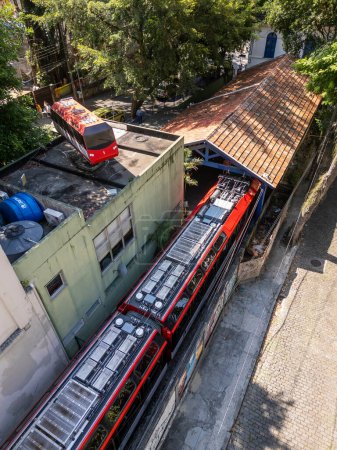 Photo for Aerial view to Corcovado's red tram station building in Cosme Velho, Rio de Janeiro, Brazil - Royalty Free Image
