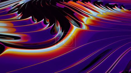 Photo for Fluid purple 3d metal background. Holographic foil texture liquid background. Smooth swirl 3d render. - Royalty Free Image