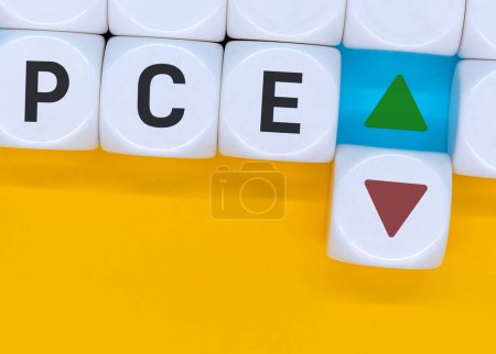 pce, personal consumption expenditure symbol. Wooden blocks with words 'pce'