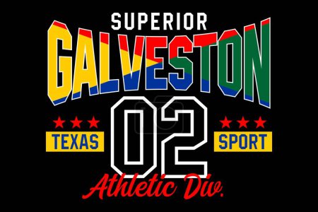 Ilustración de Galveston Texas impresión camiseta, ropa deportiva, estilo retro vintage, ilustración de vectores - Imagen libre de derechos