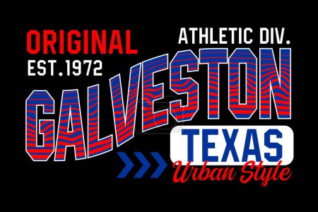 Ilustración de Diseño de camiseta de Galveston Texas con lema para impresión deportiva y de moda - Imagen libre de derechos