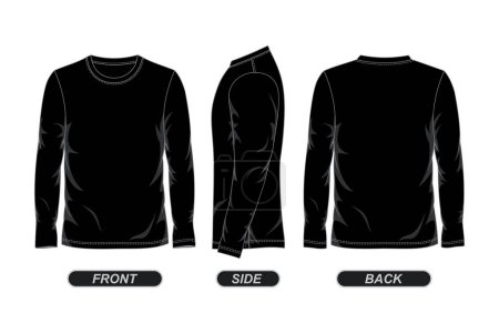 Téléchargez les illustrations : Black t-shirt with long sleeves. vector illustration for the design - en licence libre de droit