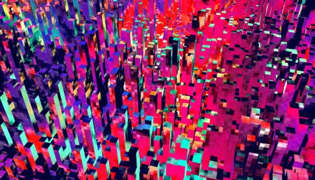 Foto de 3d renderizado, fondo colorido abstracto, rayos de neón brillantes y líneas brillantes. Rosa amarillo azul fondo de pantalla - Imagen libre de derechos