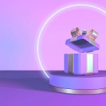 Pink 3d podium studio. Abstract modern stylish realistic round stand design with open gift box. Background for birthday, anniversary, sale, wedding. Web banner. 3d rendering