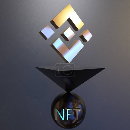 Photo for Binance cryptocurrency icon. A golden 3D Binance symbol on a black marble podium. 3d rendering - Royalty Free Image