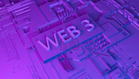 Web3-Konzept - Web3-Wort auf abstrakter Technologie-Oberfläche. 3D-Darstellung