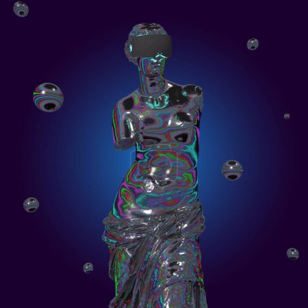Illustration for The Crypto Art of Non-Fungible NFT Tokens. Venus statue with vr glasses. 3d of NFT crypto art collectible concept. Vector EPS 10 - Royalty Free Image