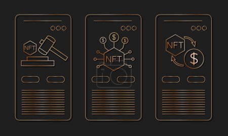 Illustration for NFT vector icon card. Non-fungible token. Gold on black background. vector eps 10 - Royalty Free Image