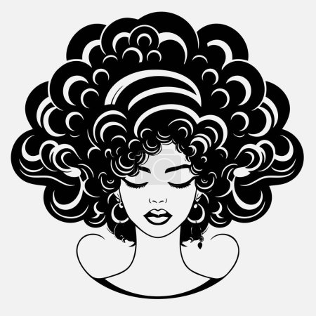 Jolie femme africaine avec portrait de coiffure afro et pain. Silhouette sur fond blanc. Vecteur. Illustration.