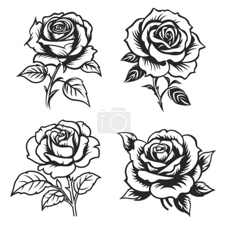 Illustration for Black silhouette of rose set - Royalty Free Image