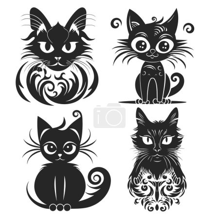 Téléchargez les illustrations : Ensemble de chats noirs. illustration vectorielle. - en licence libre de droit
