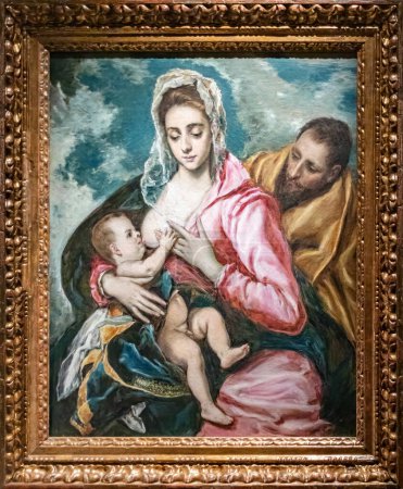 Photo for Toledo, Spain - October 29, 2021: The Holy Family picture, Painted by Raimundo de Madrazo in oil on canvas. Copy of the original painted by El Greco that was sold to the Hispanic Society of America - Royalty Free Image
