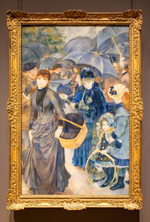 Photo for London, UK - May 19, 2023: The Umbrellas painting by Pierre-Auguste Renoir, is an oil-on-canvas exposed in National Gallery of london, England - Royalty Free Image