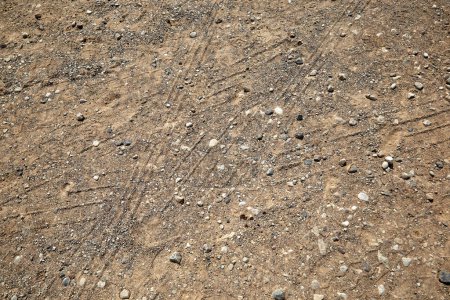 Foto de Car tracks on a sand in summer, abstract background - Imagen libre de derechos