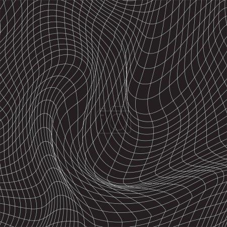 Ilustración de Cuadrícula blanca distorsionada sobre fondo negro. Textura de malla ondulada. .. Ilustración vectorial - Imagen libre de derechos