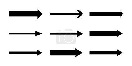 Illustration for Set of straight long horizontal arrows. Vector illustration - Royalty Free Image