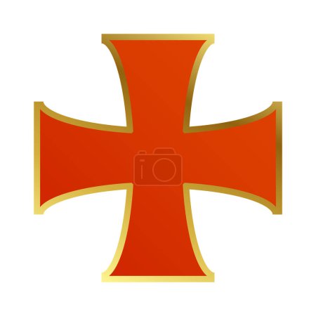 Croix des Templiers avec une bordure dorée sur fond blanc. Illustration vectorielle