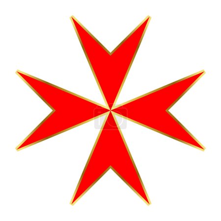 Cruz roja maltesa con contorno dorado. Insignia de orden militar