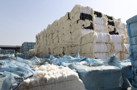 Photo for Raw cotton stored ready for manufacturing textiles - Royalty Free Image