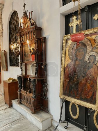 Photo for Istanbul, Trkiye April 19, 2023 Interior door entrance and antique orthodox church furniture of the Independent Turkish Orthodox Church. Turkish Orthodox Patriarchate established in Istanbul. - Royalty Free Image