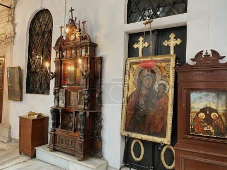 Photo for Istanbul, Trkiye April 19, 2023 Interior door entrance and antique orthodox church furniture of the Independent Turkish Orthodox Church. Turkish Orthodox Patriarchate established in Istanbul. - Royalty Free Image