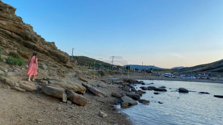 Photo for Gokceada, Canakkale, Turkey June 28, 2023: Yildizkoy beach view in Gokceada, Imbros island. Yildizkoy coast is the one of popular beach with its Underwater National Park. - Royalty Free Image