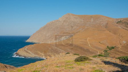 Photo for Volcanic mountains and  Yildizkoy (Arcadia) seashore view on a windy day in Gokceada, Canakkale. Imbros island - Royalty Free Image