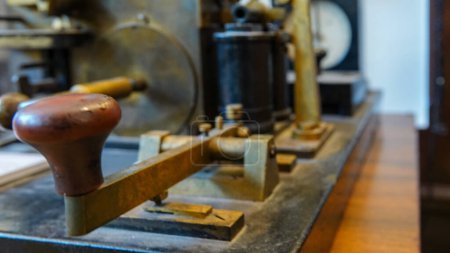 Photo for Old morse code telegraph machine with brass printer - Royalty Free Image
