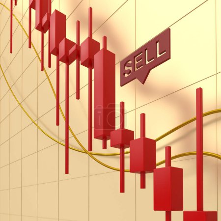 Photo for Price chart in the bear market. Downtrend with red candles. Exchange trading. 3D render. - Royalty Free Image